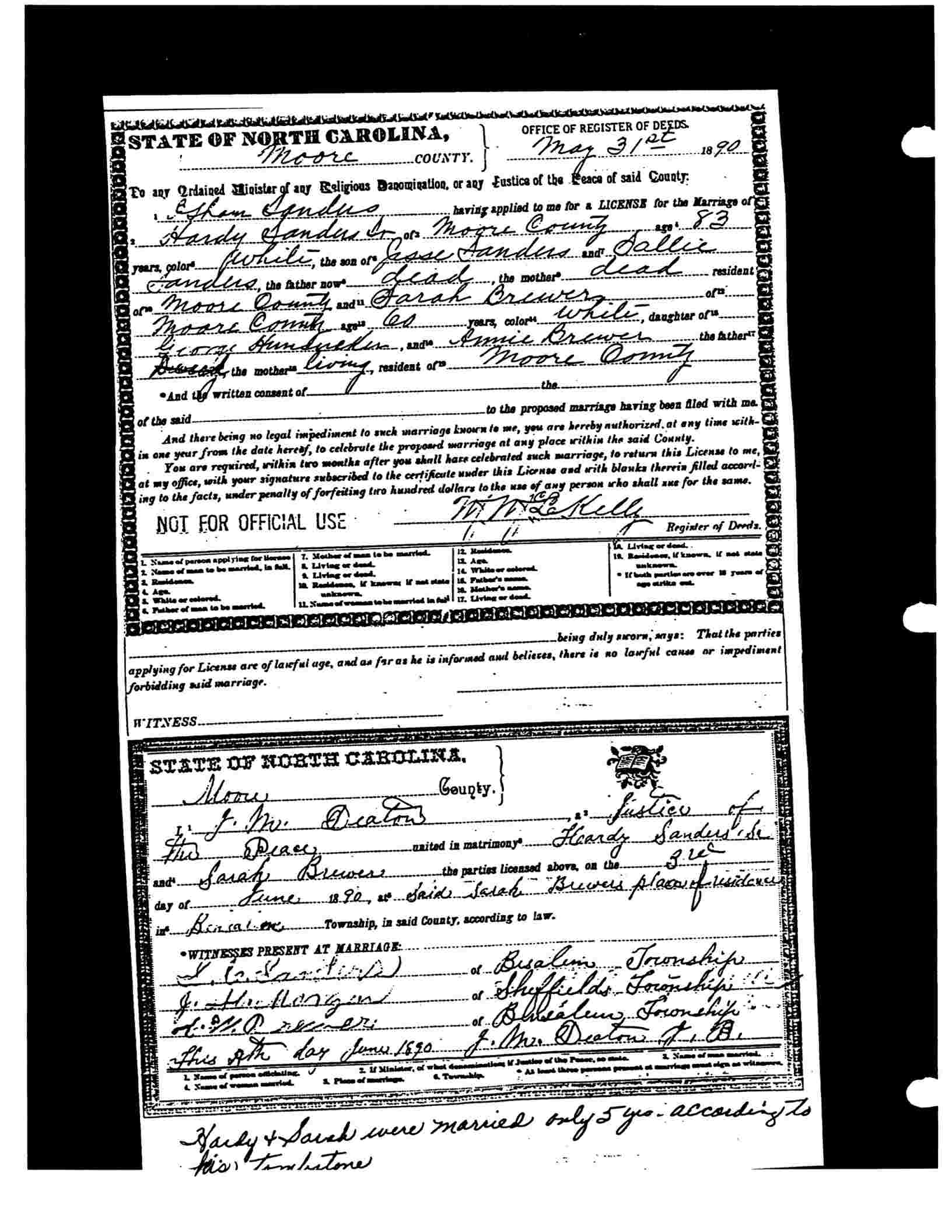 Hardy Sanders Marriage Certificate